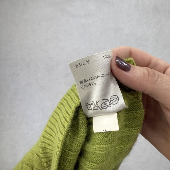 Classiques Entier Sweater Womens Small Green 100% Cashmere Cable Knit Crewneck - Picture 4 of 9